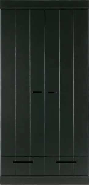 Connect, Klesskap, 2 dører og 2 skuffer, svart, H195x53x94 cm, furu